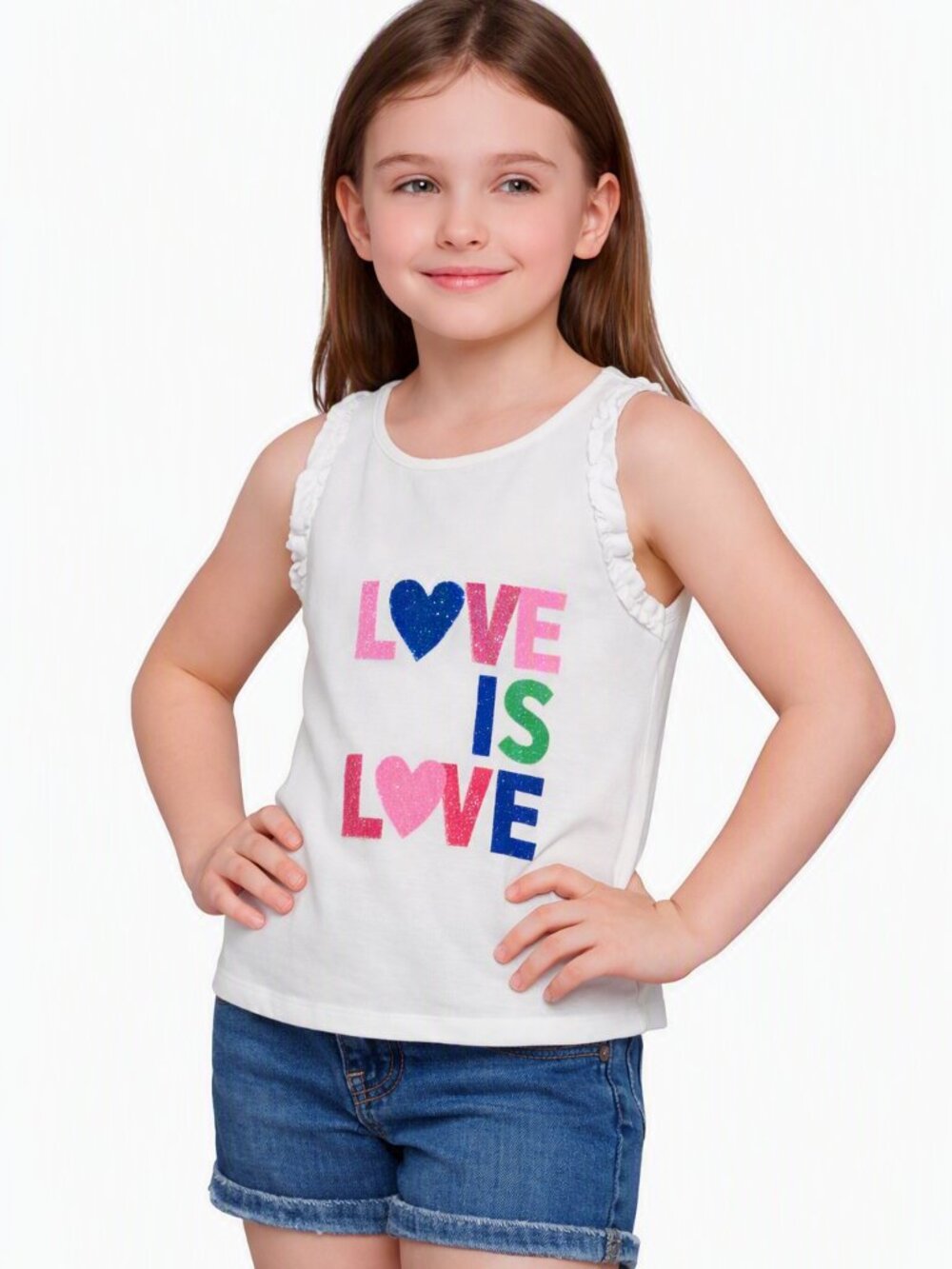 Epic Threads Girls Ruffled Graphic Tank Top White Size 6 Summer Sleeveless Tee